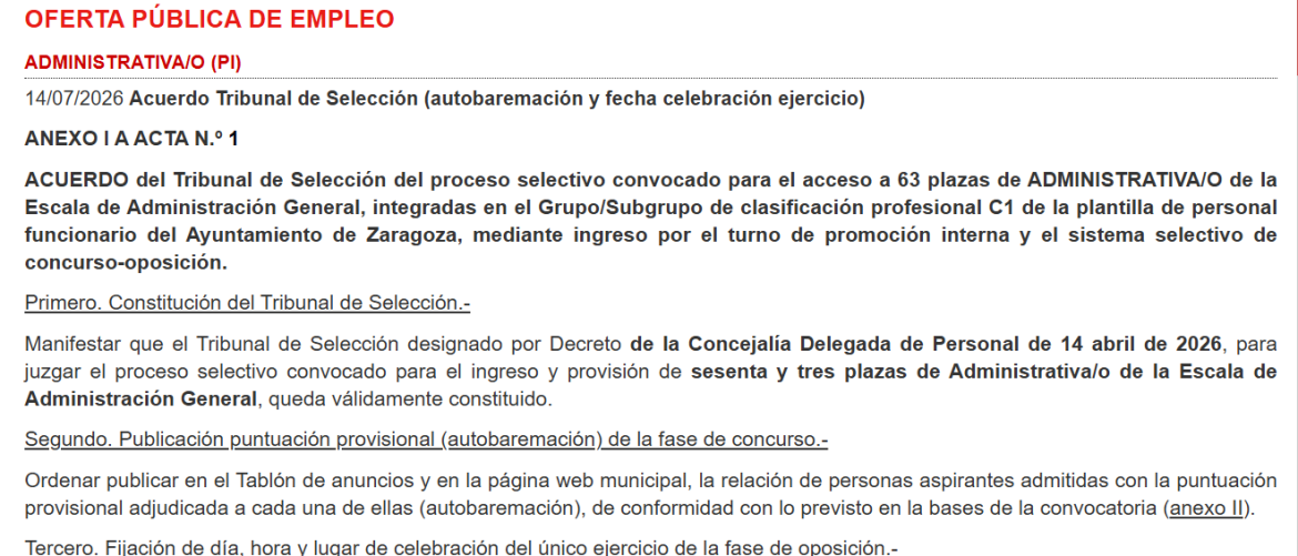 Administrativos (P.I.) Ayuntamiento: Publicada la autobaremación y fecha de examen el 12 de septiembre 6