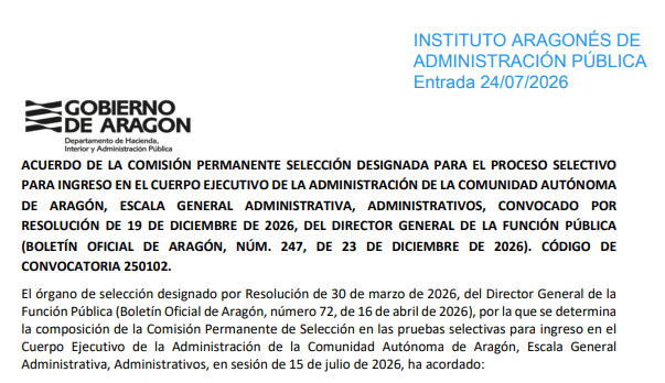DGA: Corrección en las notas del segundo ejercicio y cuestionarios y plantillas del llamamiento extraordinario 1